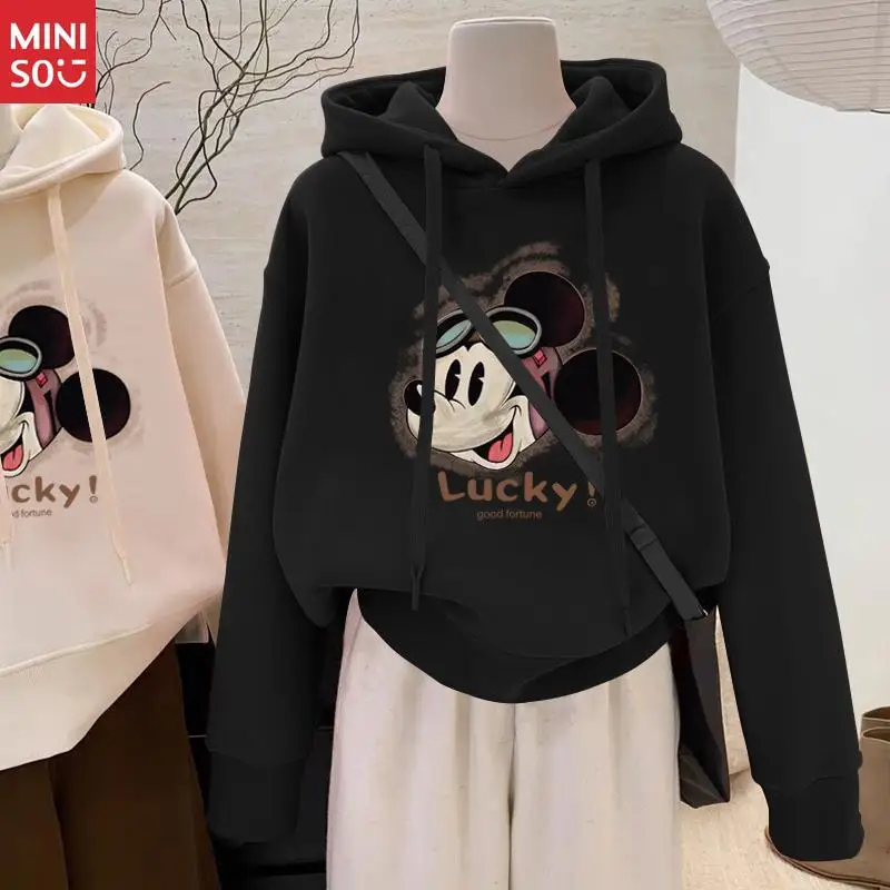 Felpa con cappuccio da donna Disney Mickey, felpa corta sottile stile coreano per la moda di inizio autunno