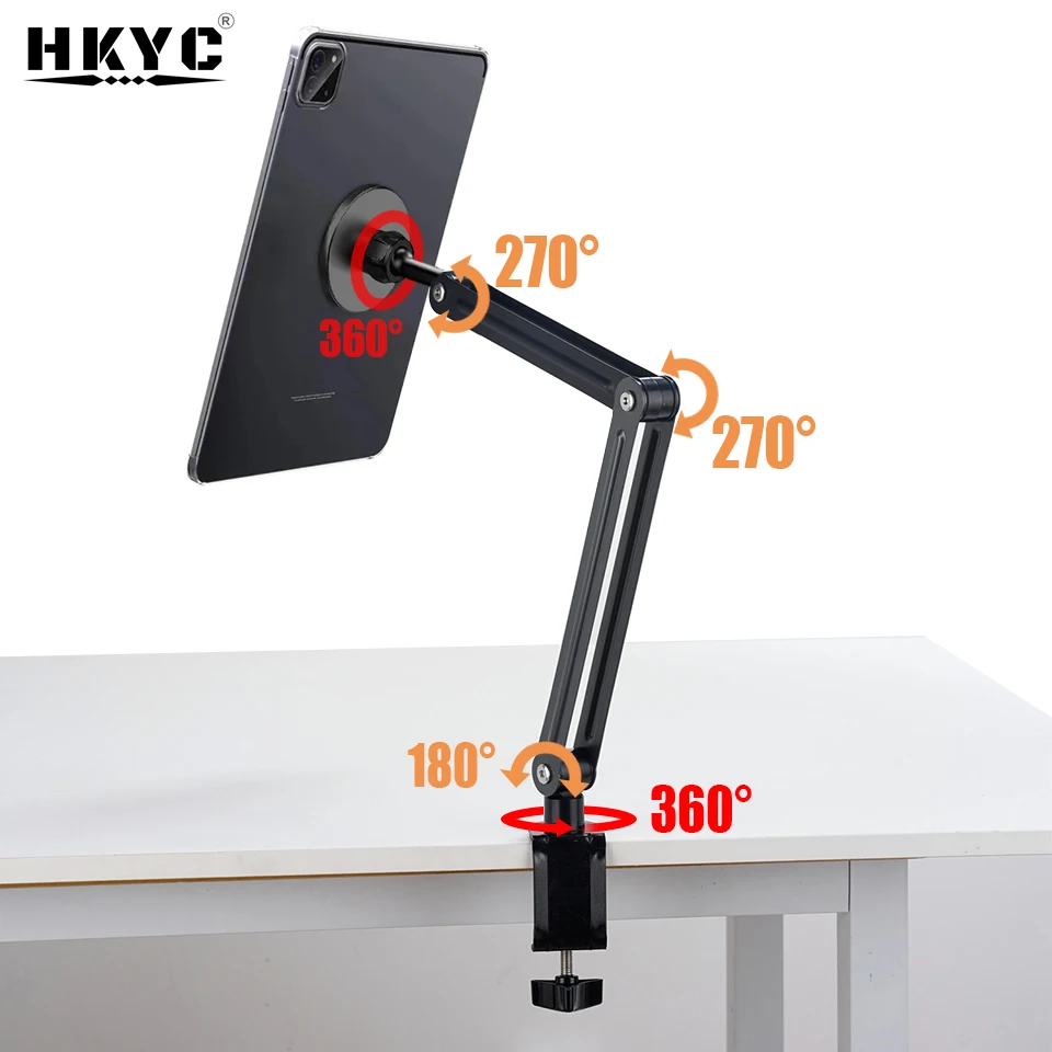 Magnetic Tablet Stand Holder Tablet Desk Mount Adjustable Foldable Tablet Arm Mount with 360° Rotate Base for iPad and IPhones