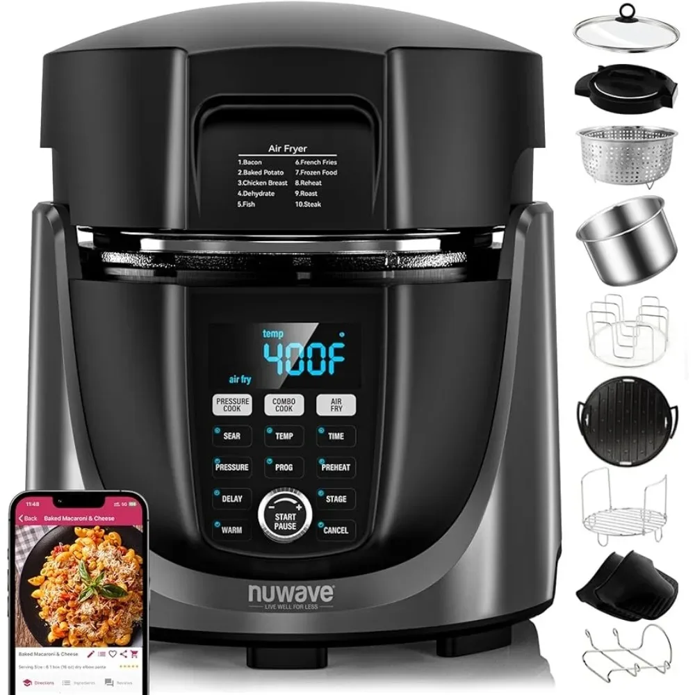 

Nuwave Duet Air Fryer, Electric Pressure Cooker & Grill Combo, 540 IN 1 Multicooker with 3 Removable Lids that Slow Cook