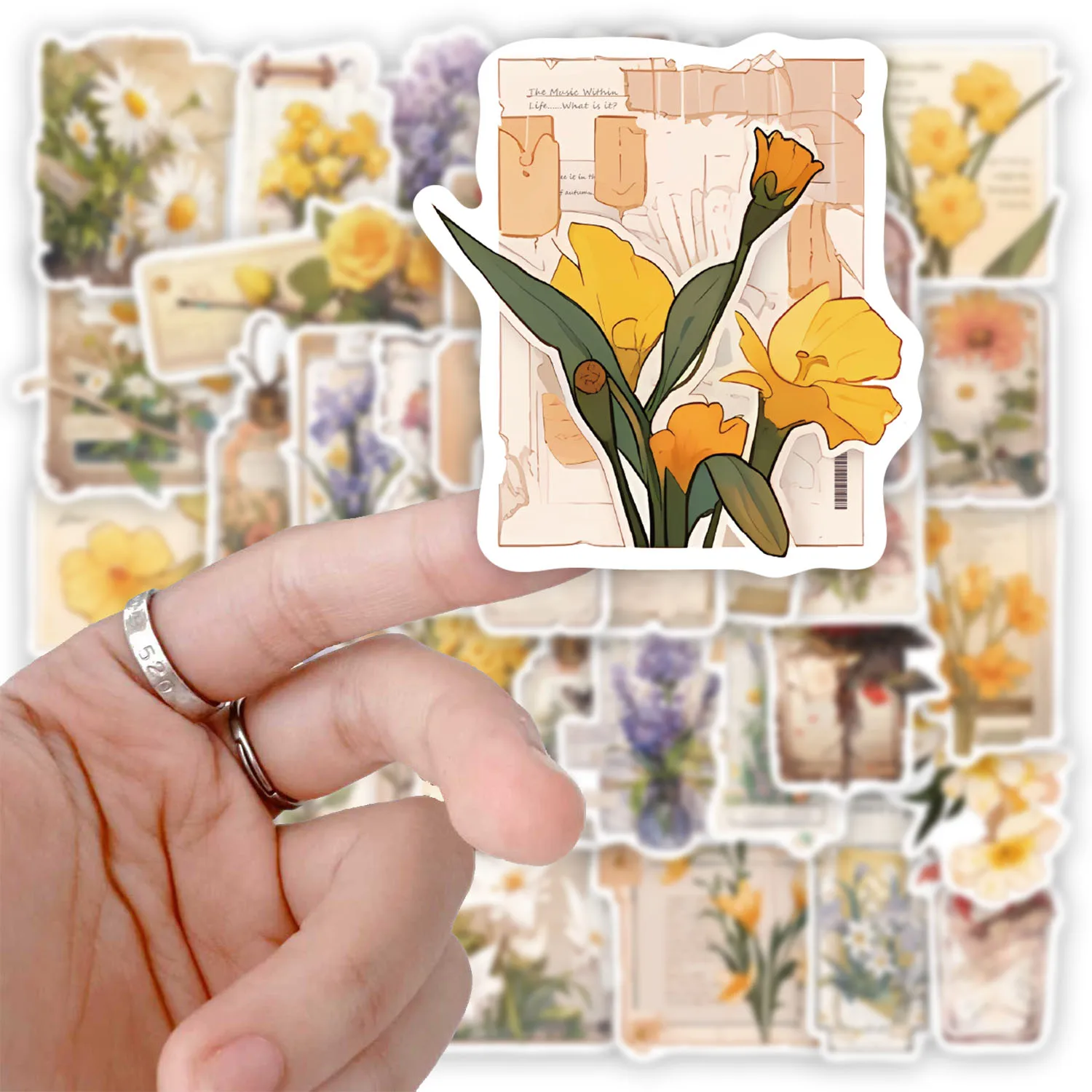 50 pçs flor tempo diversão adesivos diy caso de telefone portátil copo água computador brinquedo adesivos