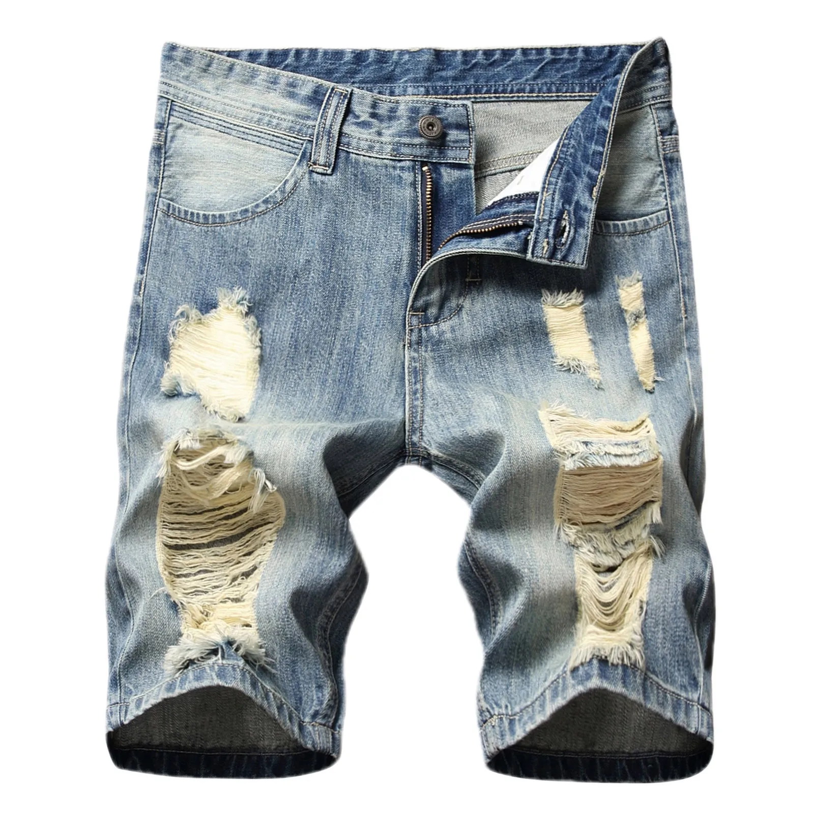 Nieuwe Heren Jeans Korte Losse Rechte Broek Street Hip-Hop Jeans Heren Gescheurde Jeans Zomer Casual Sport Denim Shorts Slank Heren