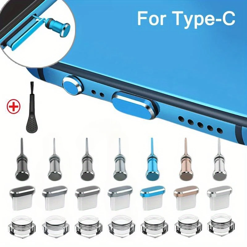 Metal Type C Charging Port Dust Plug 3.5mm Earphone Jack Interface Retrieve Card Pin For Samsung Xiaomi Huawei Clean Kit