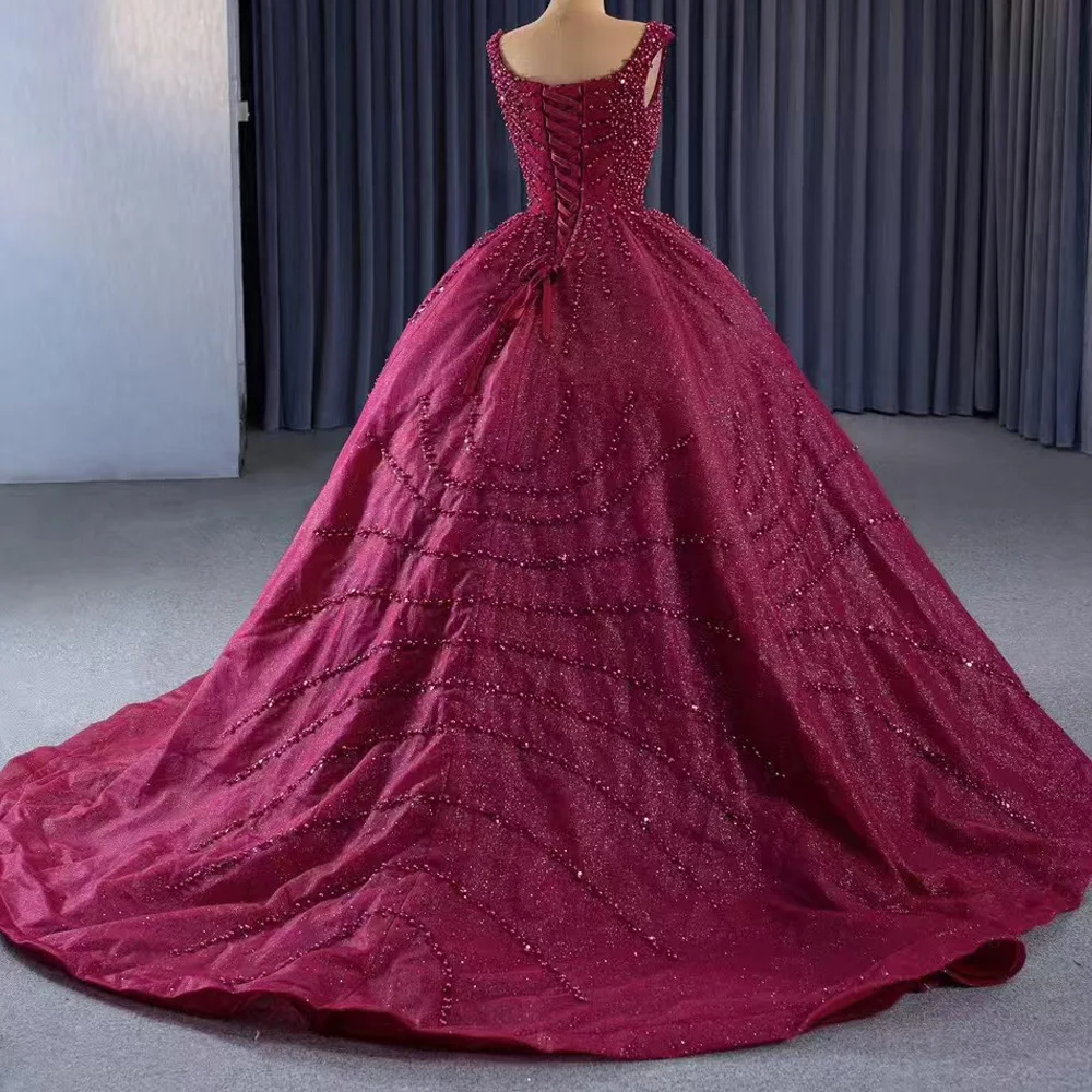 Vestido De Noche De princesa sin mangas con cuello redondo y cordones en la espalda con cuentas y lentejuelas, Vestido De Noche personalizable