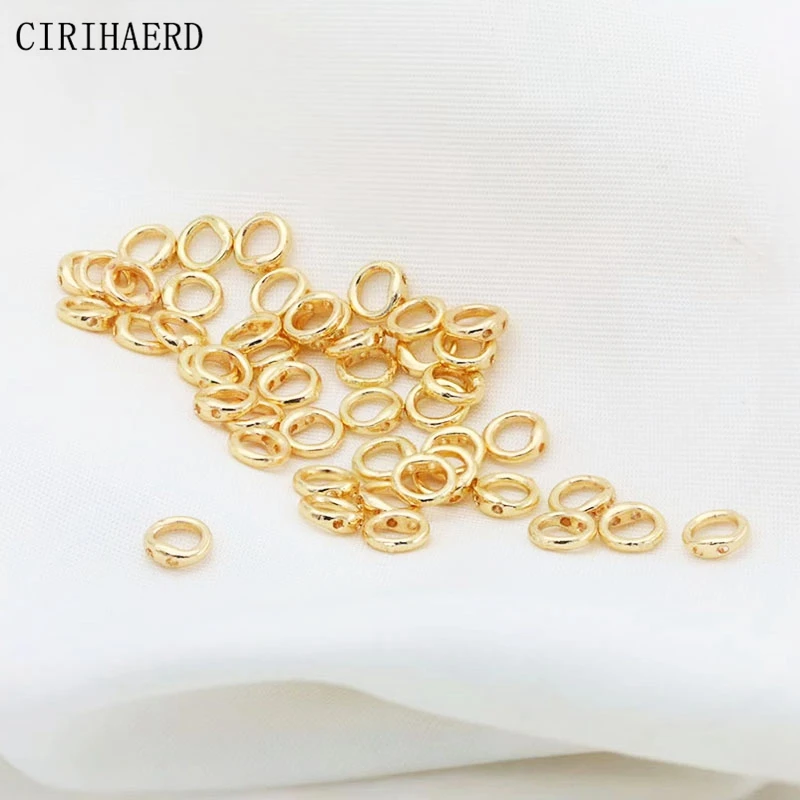 14K Gold Plated Double Hole Connector Rings For Jewelry Making Supplies End Bead Tip Pearl Bracelet Necklace Making Accessories