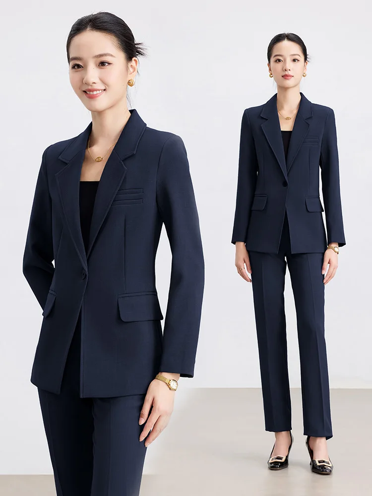 Gray Suit Set Women's Spring Autumn Formal Workwear Elegant Commute High-End Professional Outfit West Coat Button Pocket