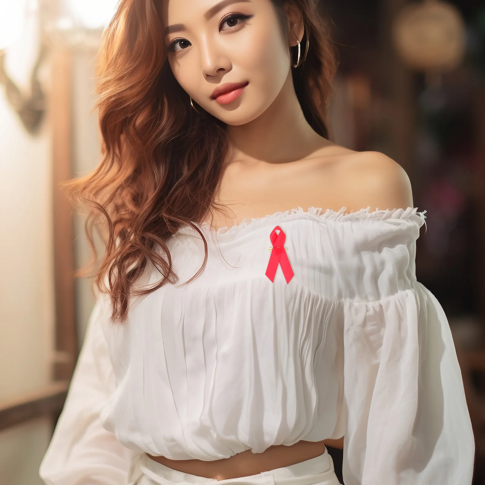 

50Pcs Reusable Red Ribbon Pin Aids Awareness Supplies Delicate Fundraising Decors Red Ribbon Pin Aids Awareness