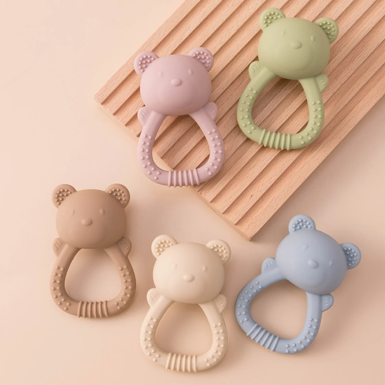 Color Kids 1PCS Silicone Baby Teether Toy BPA Free Chewing Ring Rattle Safe Teething Infant Soothing Gums Baby Shower Gift