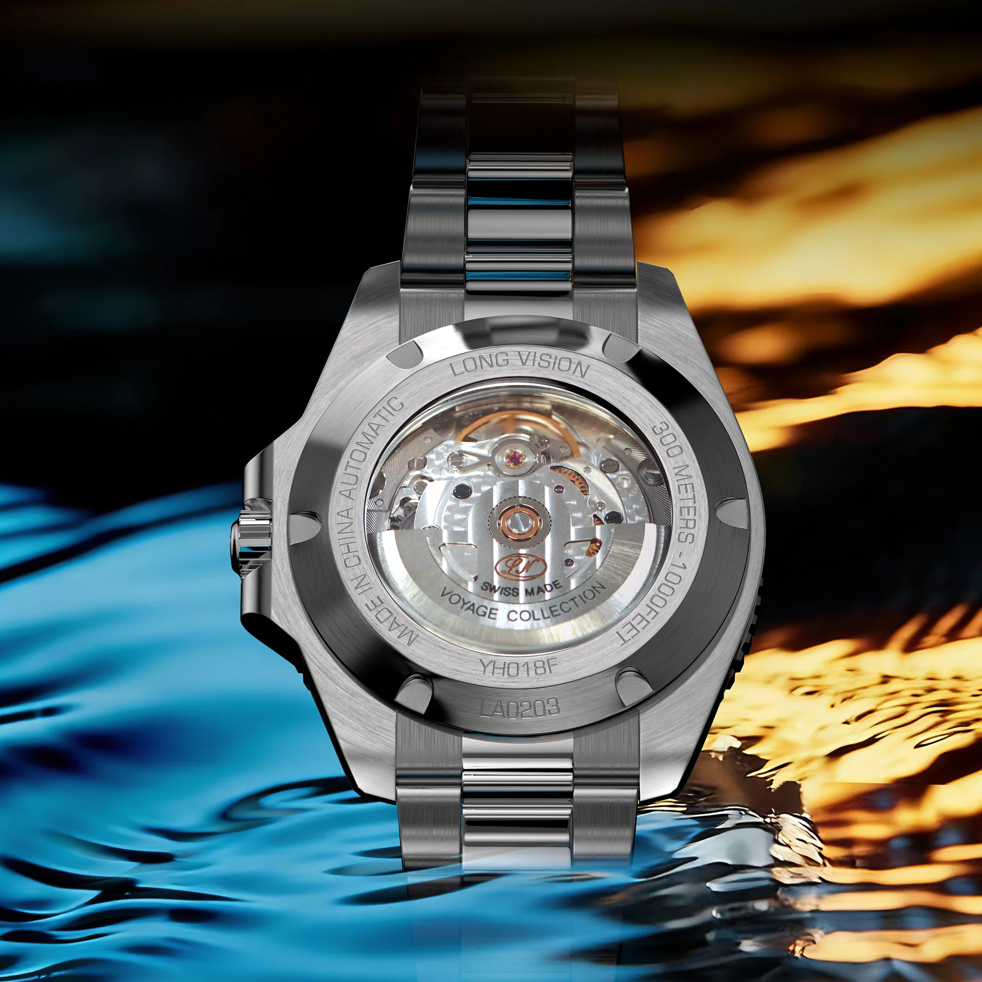 Long Vision Luxury Men Diver Mechanical Watch, Sellita SW200 Carved Automatic Movement Swiss Luminous Business Formal Wristwatch