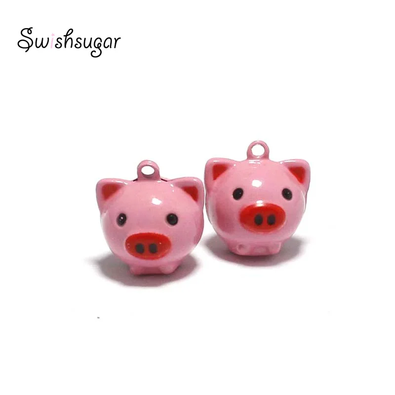 Enamel Big Pig Metal Animal Cartoon Jingle Bell Charms Fit Cat Dog Pet Necklace Bracelet Pendant Jewelry Findings Gift Favor