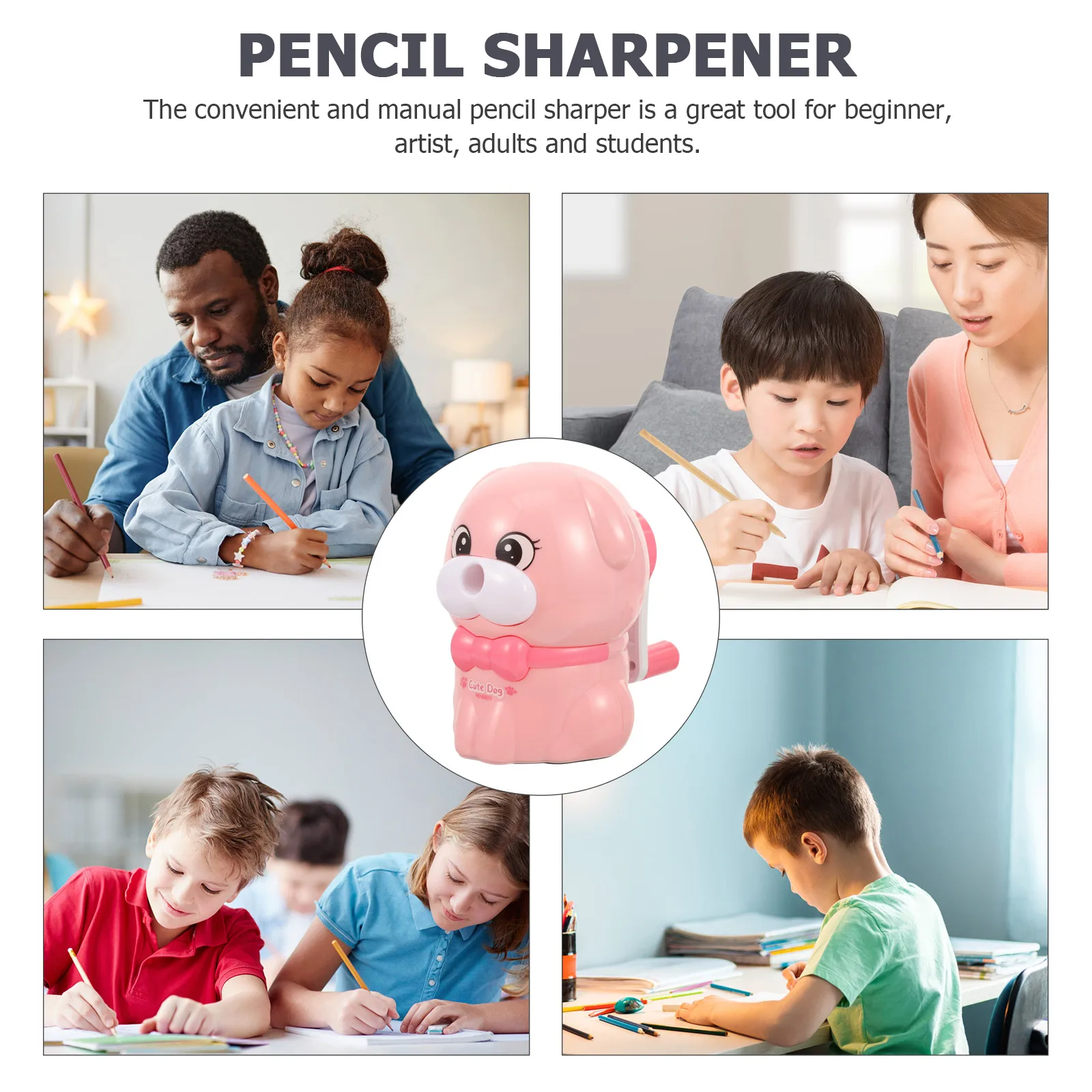 

Manual Puppy Pencil Sharpener Pink Plastic Lovely Kids Student Portable Hand Accessories Adorable Dog Design Non Slip Base