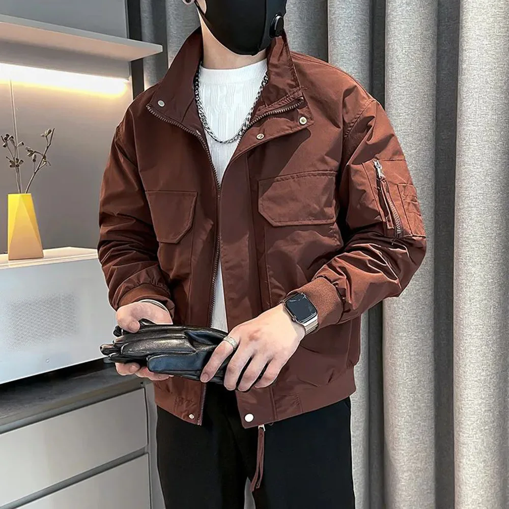 

Mens Jacket Utility Moto Cargo Style Classic Coat Multiple Pockets Arm Zipper Detail Daily Outdoor Streetwear Baggy Mens Clothes