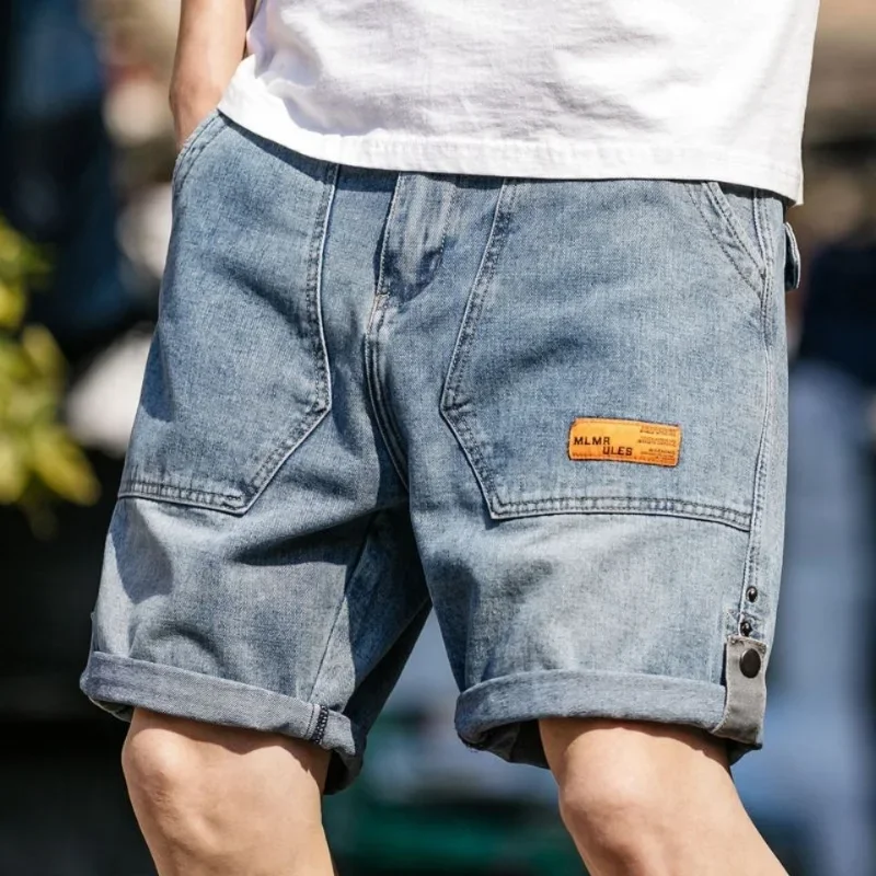 Man Denim Shorts With Pockets Short Jeans Pants For Men Cargo Black High Quality Xl Buttons Retro Trend 2024 Streetwear Vintage