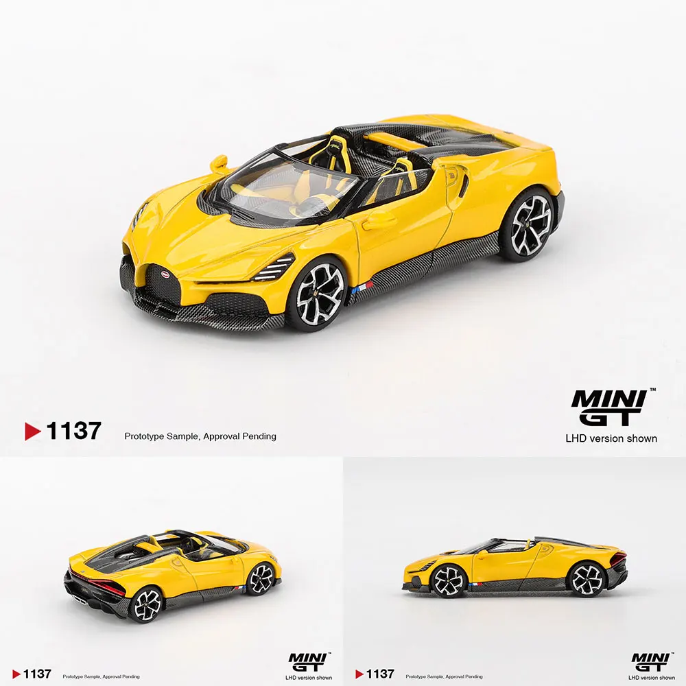 PreSale MINIGT 1/64 Diecast Model Car Bugatti W16 Mistral Yellow Blister Packaging High Performance Model Gift for Boys Adults