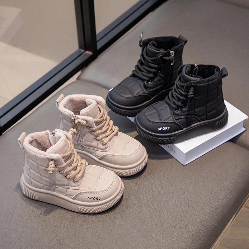 

Зимние плюшевые ботинки для детей, трендовые модные подростковые детские зимние ботинки на платформе, непромокаемые бархатные ботильоны для мальчиков и девочек