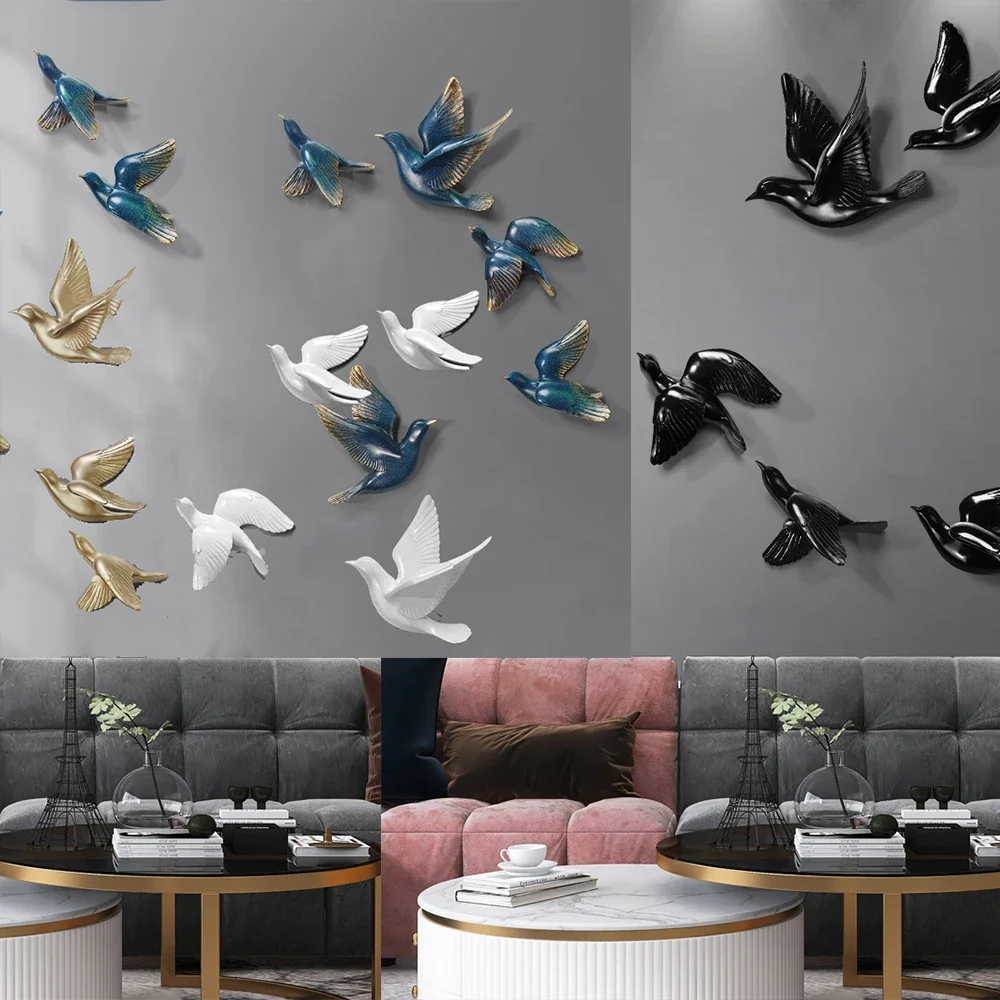 

Nordic Resin Flying Birds Figurines Wall Hanging Simulation Swallows Home Decorations Sculptures Sparrow Living Room Ornaments