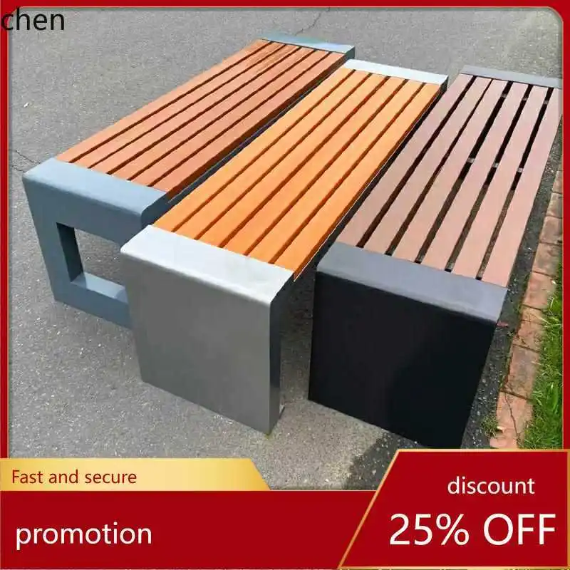 HT Full Iron Art Park Outdoor Bench Outdoor Waterproof Long Bench Mall Rest Seat Long Bench