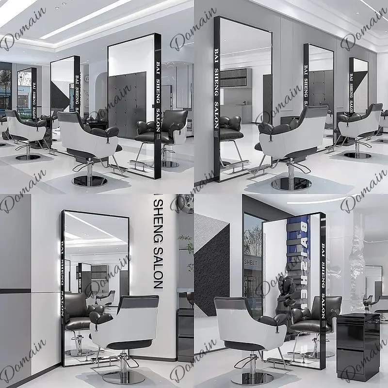 81 N Professional Stainless Steel Floor Standing Hair Salon Mirror for Cutting Dyeing Barber Styling Station