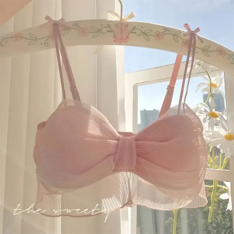 Bras Sexy Mesh Bow Women Underwear Female Lolita Sweet Pure No Steel Ring Girl Comfortable Breathable Bra Bralette