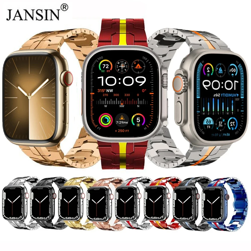 

Ремешок из нержавеющей стали для Apple Watch Series 9 8 7 45 мм 44 мм 40 мм 41 мм 42 мм 38 мм, роскошный металлический браслет для Apple Watch Ultra 2 49 мм