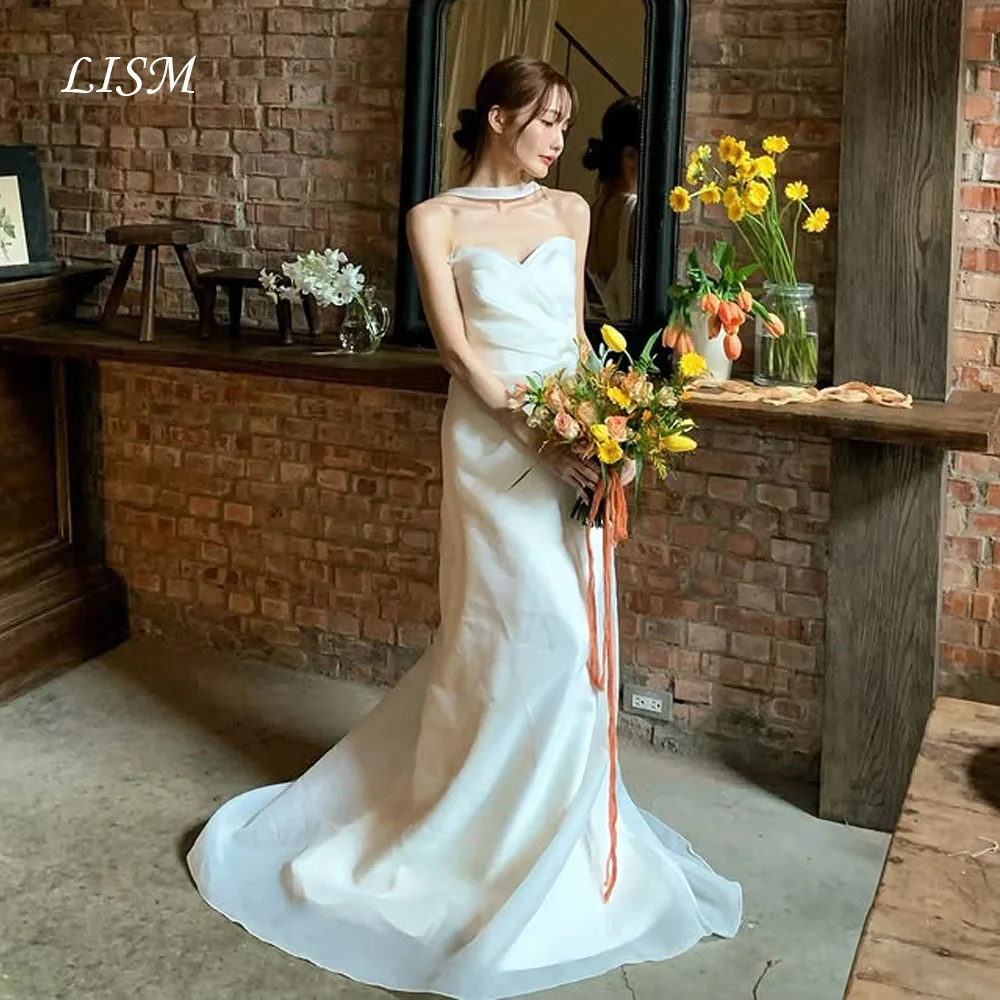 LISM Sweetheart A-Line Korea Wedding Dresses Photo Shoot Silk Tulle A-Line Long Elegant Bridal Gowns 결혼식 드레스 Corsets