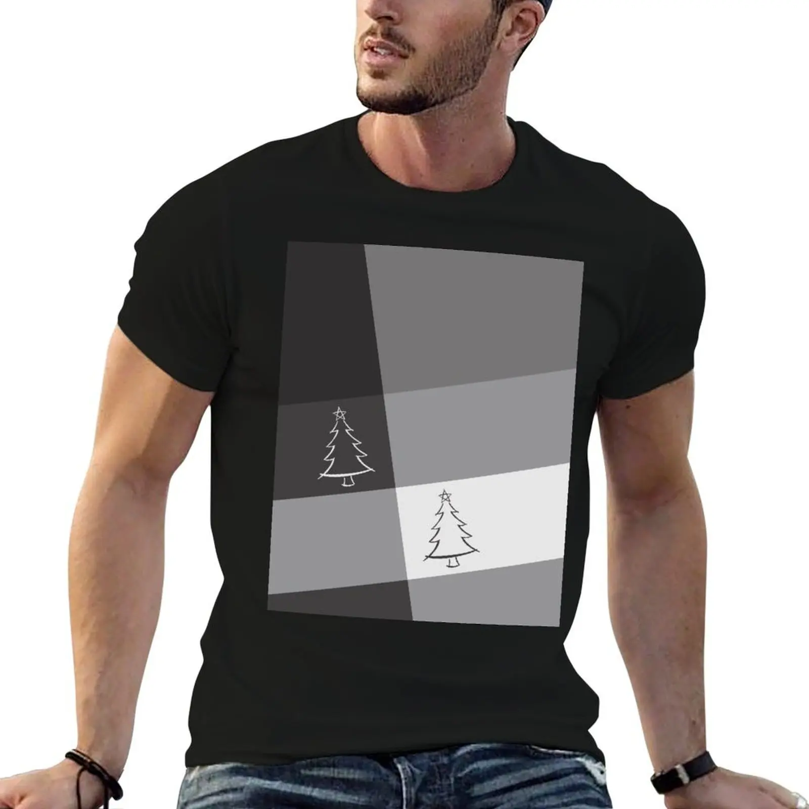 Christmas Tree with Star Sketch Diagonal - Simple Modern Minimal T-Shirt vintage sublime graphics shirts men