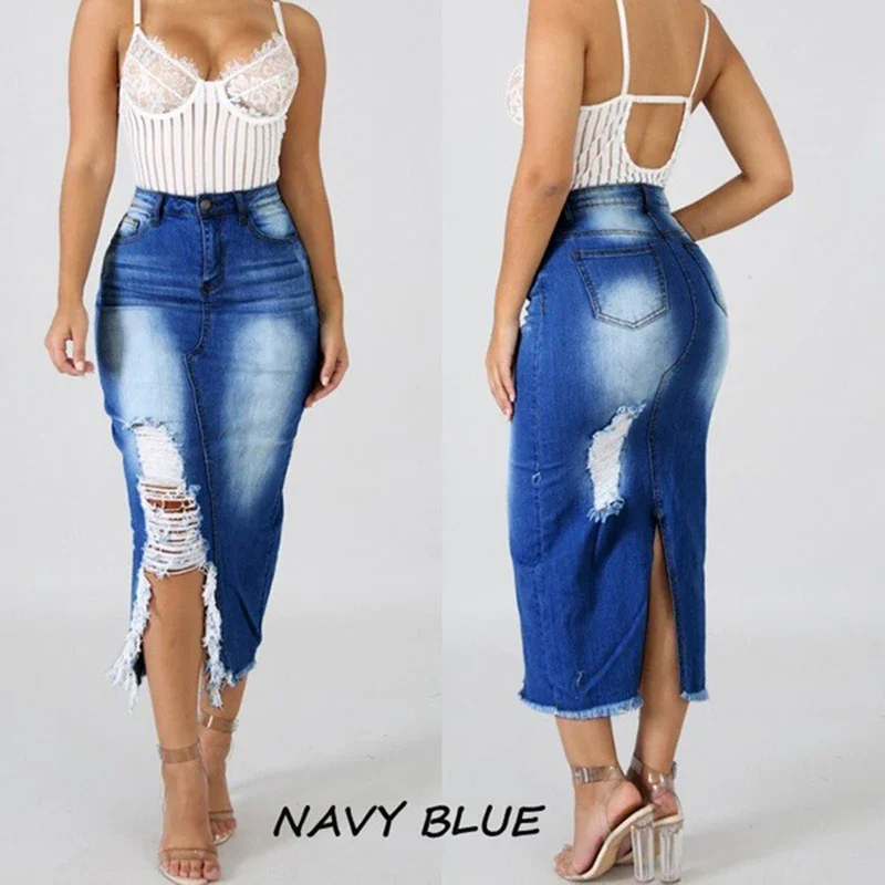 Denim Skirt for women Summer New Fashion Mid Calf Casual Large Size 5XL Loose Wild Bag Hip Women High Waist Slim Hip