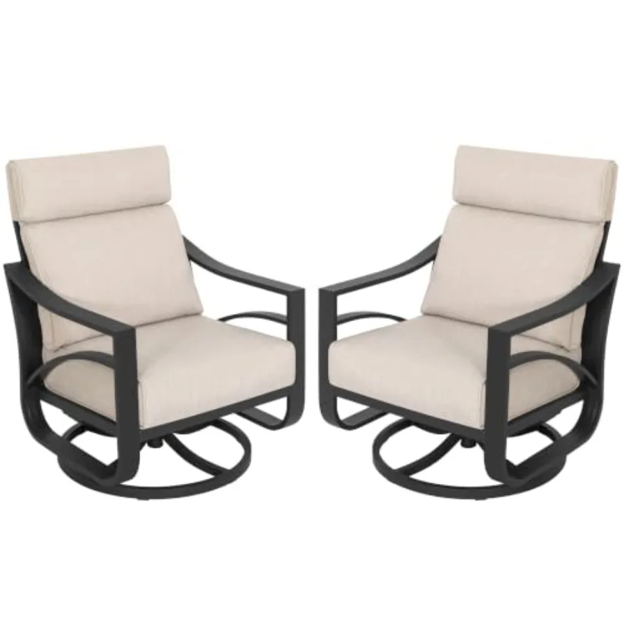 2-Piece Swivel Rocking Sofa Chairs for outdoor use, powder-coated aluminum frame, beige color, weather-resistant and 360-degree