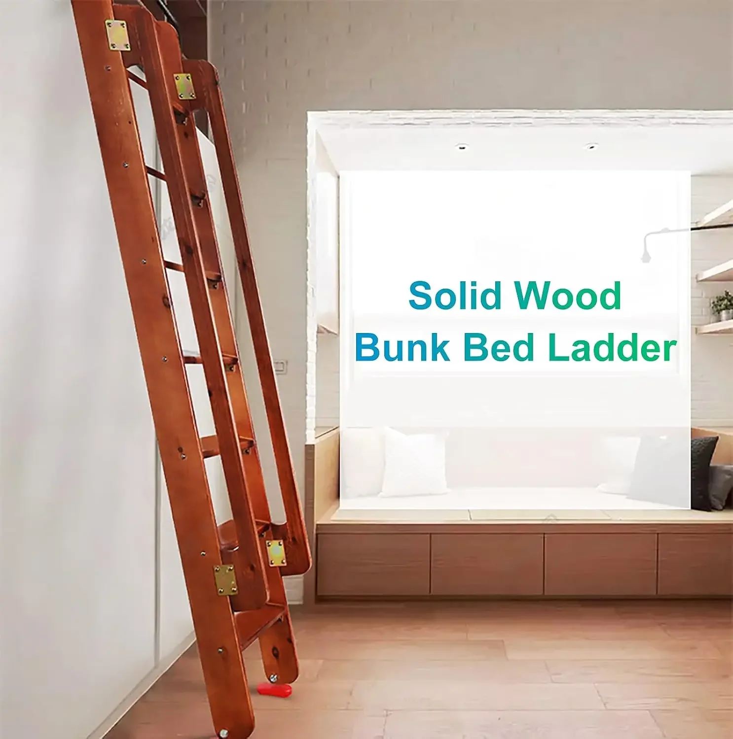 Bunk Bed Ladder Twin Bed Ladder with Safety Handrail, Pine Wood Hanging Step Ladder for Home/Loft/Library/Camper/Apartments/Dorm