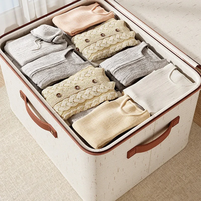 Large Household Storage Box Heavy-duty Hard Shell Cotton Linen Zipper Storage Organizer Box with Lid for Clothes Toys Blankets