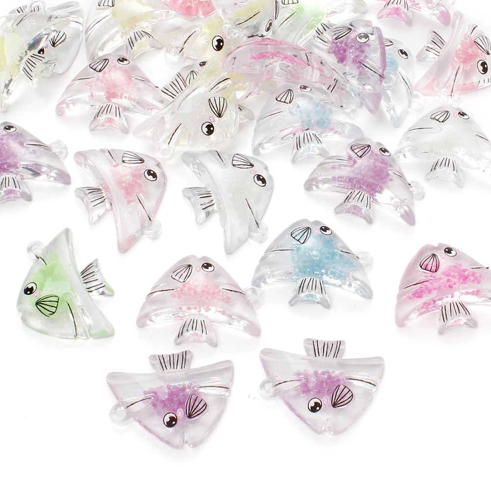 iYOE 10 Stück leuchtende Fisch-Anhänger aus Kunstharz, transparenter Meereslebewesen-Anhänger für die Schmuckherstellung, DIY, handgefertigtes Armband, Halskette, Stiftzubehör