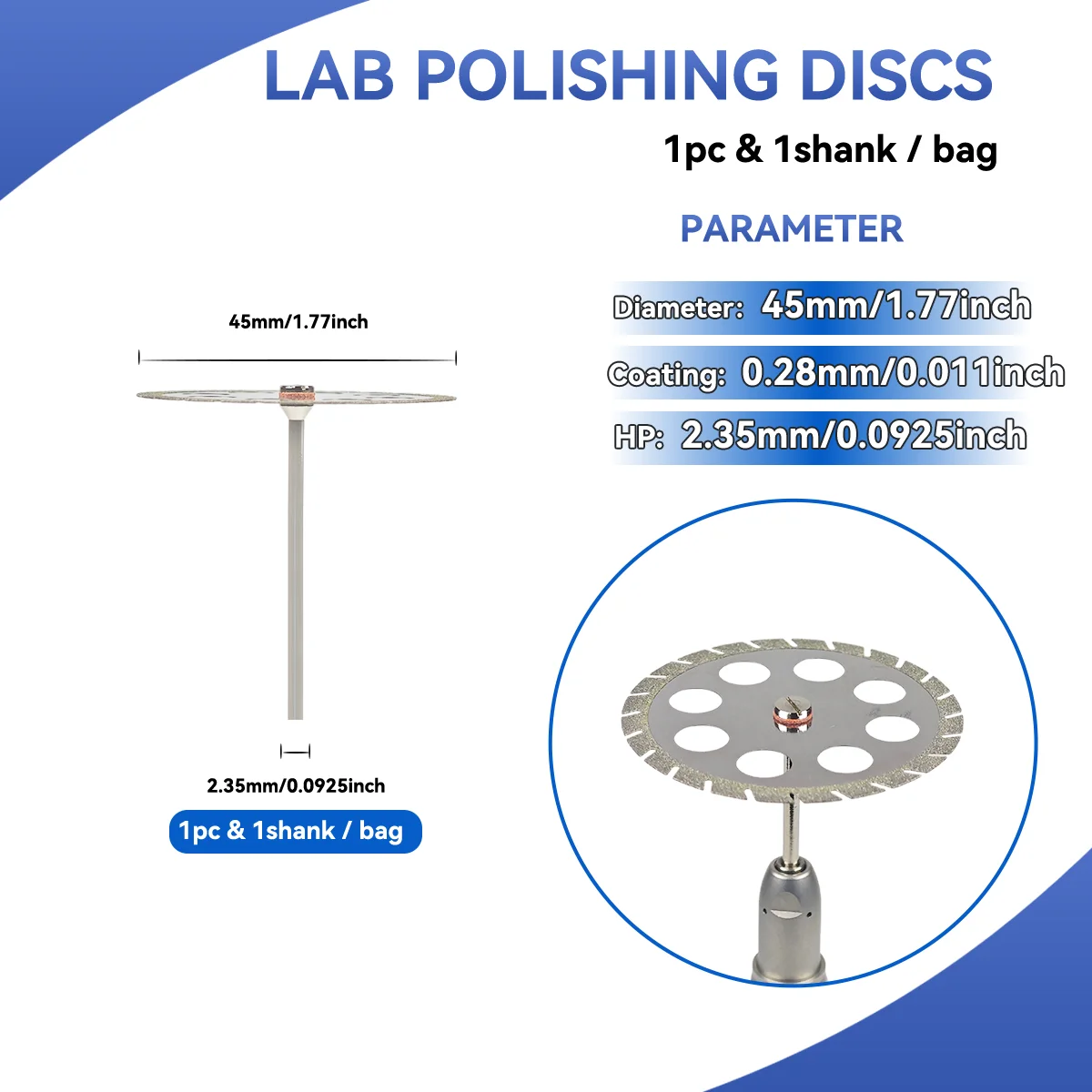 Dental Lab Diamond Cutting Plaster Gypsum Disc Double Sided 45mm with 1 PC Mandrel