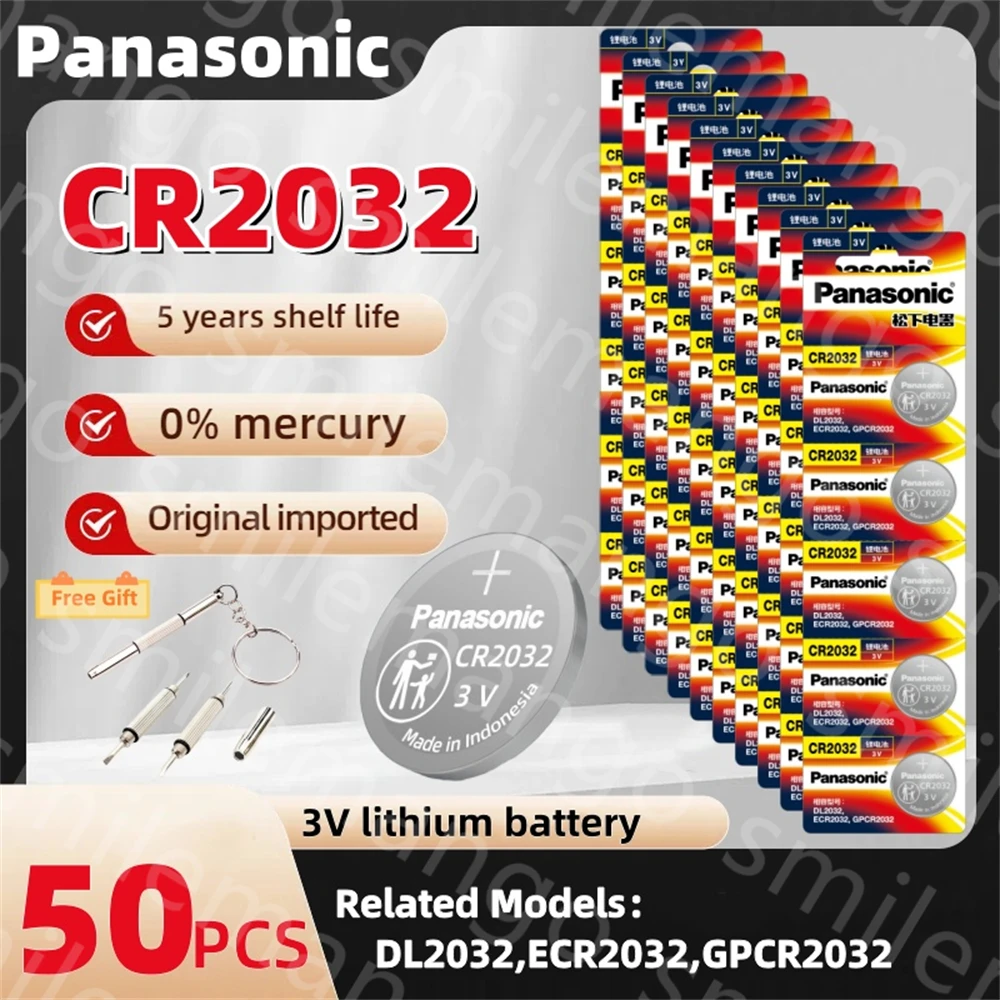 Original PANASONIC 50PCS CR2032 CR 2032 3V Lithium Battery For Watch Calculator Clock Remote Control Toys Button Coins Cell