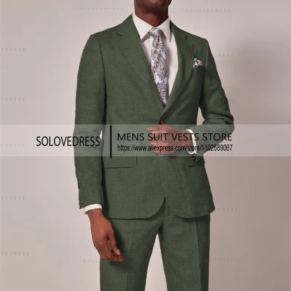 2 Pieces Linen Men's Suits Tuxedo  Lapel Neck Men's Summer Suits Groomsemen Casual Suits （Blazer+Pants）