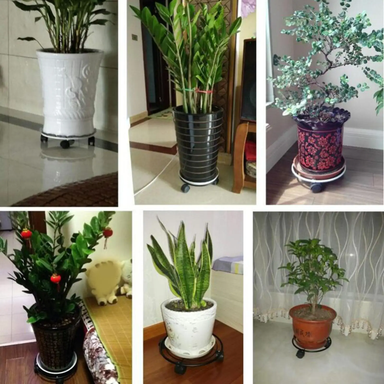 Metal Planter Caddy Flower Pot Stand with Rolling Casters Move Around Indoor
