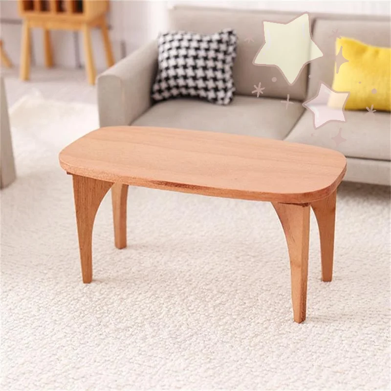 1Pcs Cute Dollhouse Miniatures Cherry Tone Wood Coffee Table Side Desk Model Mini Furniture Ornaments For Pretend Play Toy Gifts