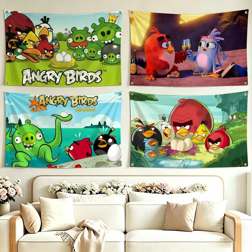 A-Angry birds  Flags Wall Hanging Tapestry Outdoor Garage Room Decorative flag Background Blanket