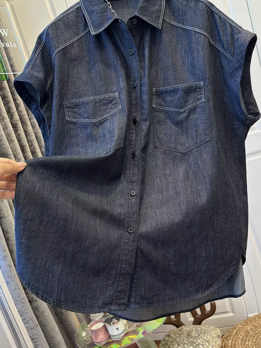

Loose Blue ort Sve Denim irt Women's Summer New Sle European High End Faion Casual Ne Top Korean Sle