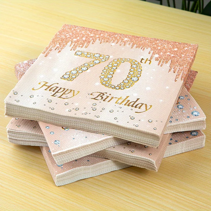 40/20 Stück Roségold Nummer 40. 50. 60. 70. Jahre alt Einweg-Papierservietten für Frauen Alles Gute zum Geburtstag Party Taschentuchdekoration – Detail 5