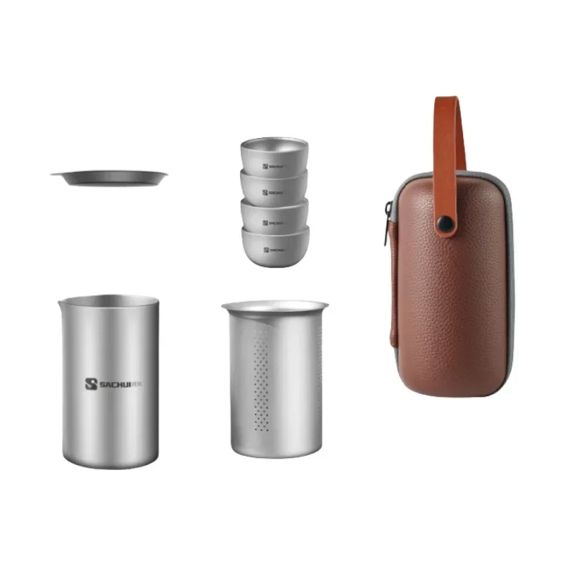 Teaware Set Pure Titanium Travel Teaware Set Outdoor Portable Tea Maker Camping Titanium Tea Cups Teapot