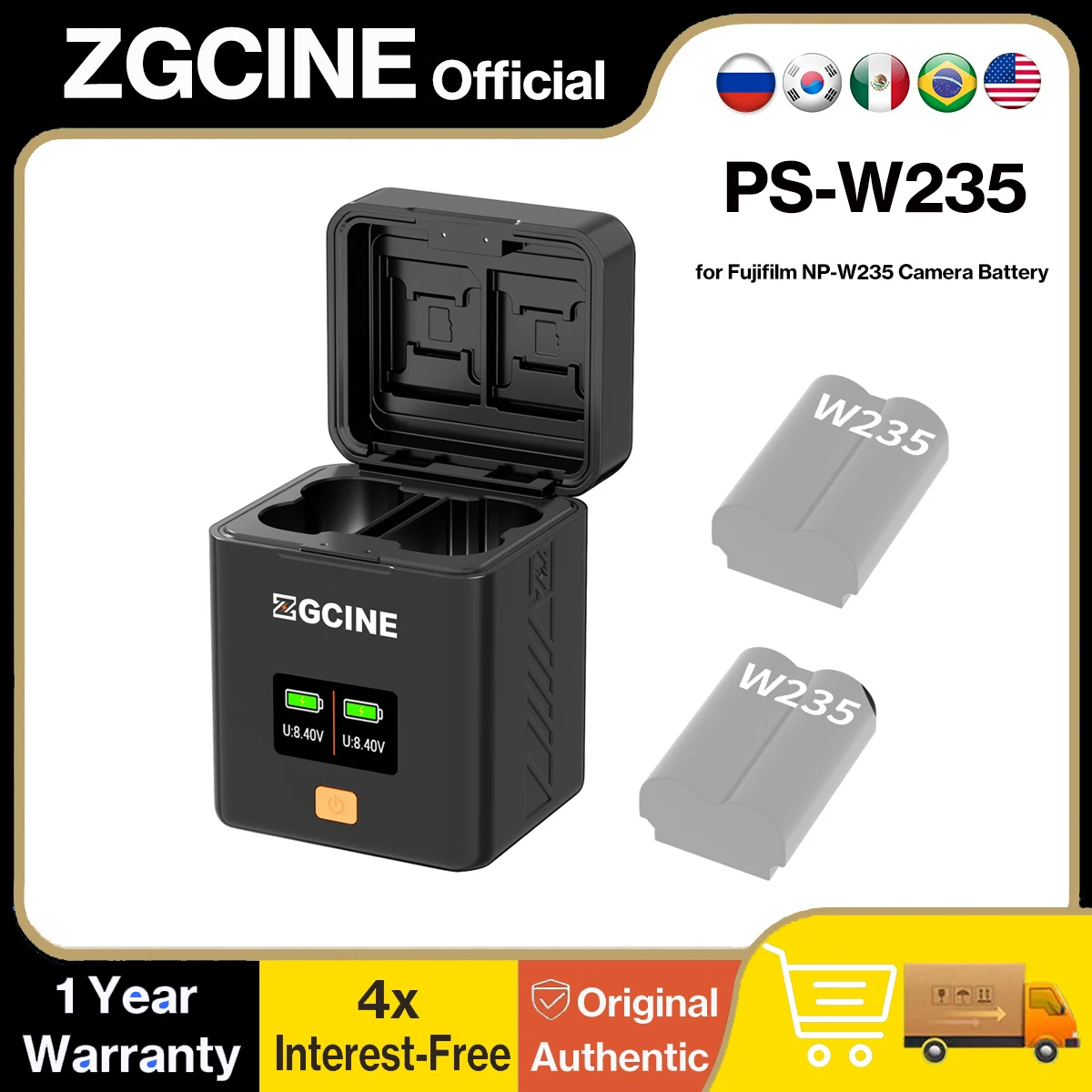

Чехол-зарядное устройство ZGCINE PS-W235 для аккумулятора камеры Fujifilm NP-W235 для Fujifilm X-T5 X-T4 VG-XT4 X-S20 GFX50S II GFX100S X-H2 X-H2S