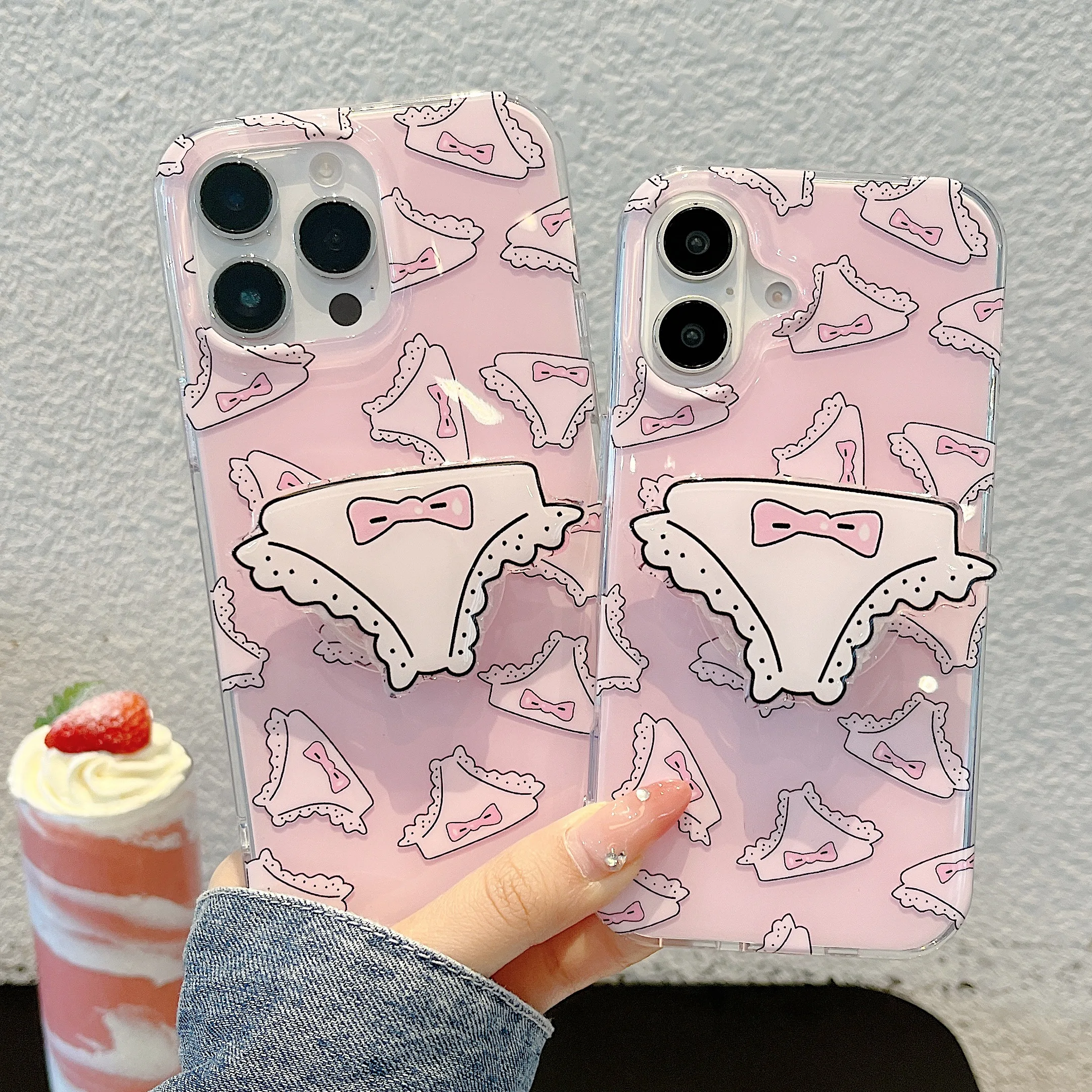 

Cute IMD Creative Underpants Pink Phone Case for iPhone 13 14 15 16 Pro Max Folding Bracket Kickstand Funny Briefs Cover Shell