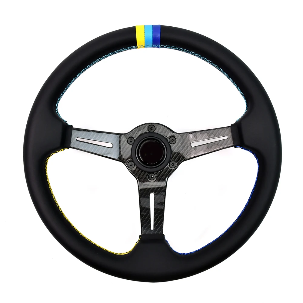 

350mm Microfiber/Suede Leather Racing Steering Wheel 3-color Connector Universal Steering wheels With True Carbon Flat Bracket
