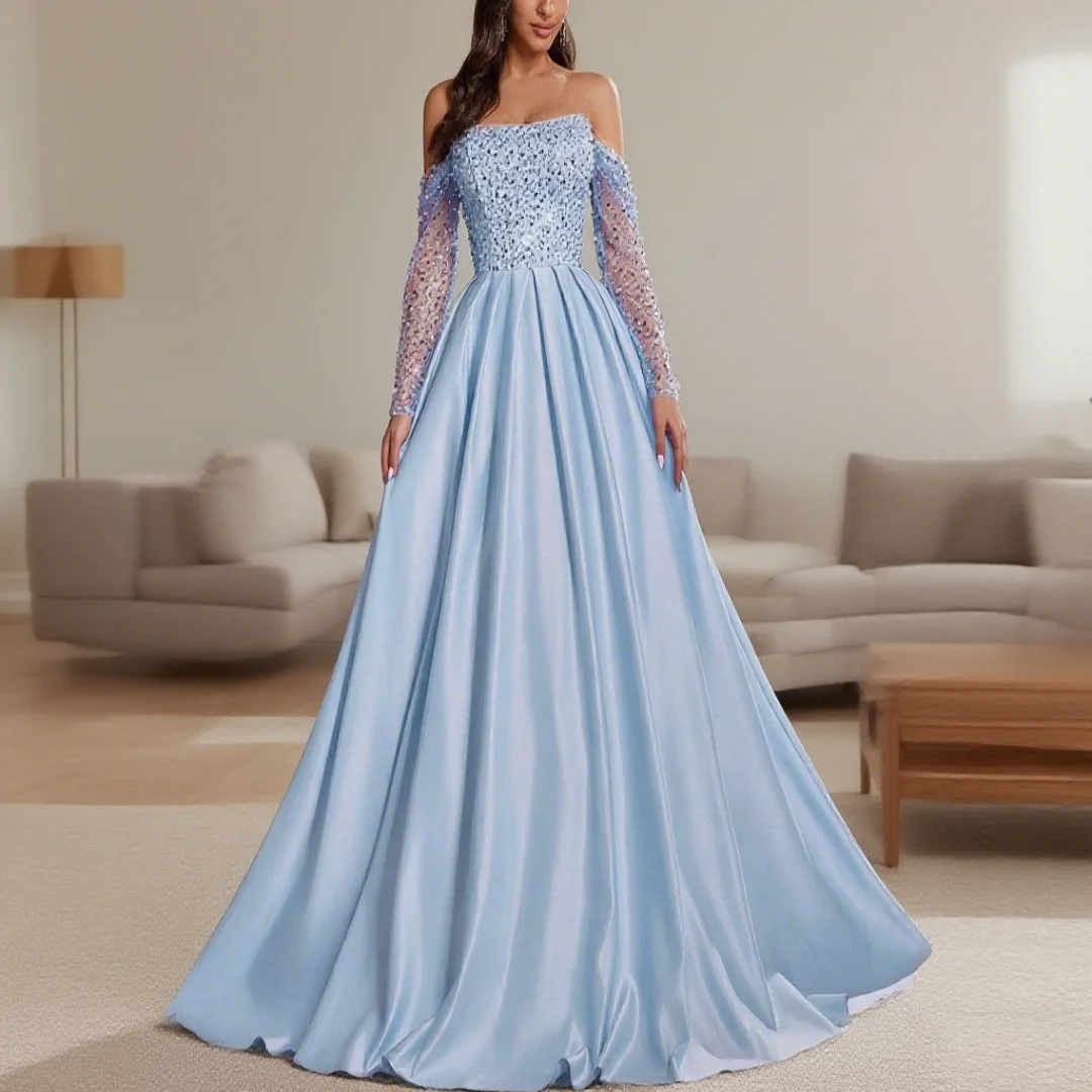 

Customized luxurious glittering evening dress - mermaid style, sexy sequined off-shoulder women's formal ball gown