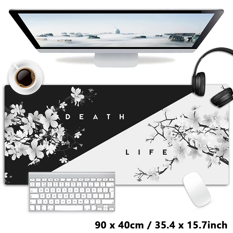 

Popular Black White Simplicity Flower Japanese Mouse Pad Computer Laptop Office Keyboard Desk Mat XXL Large Gaming Mousepad