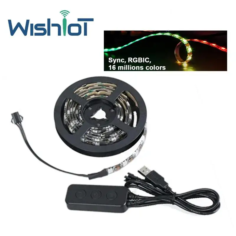 5V WS2812B 60-LED RGB Strip Light with USB Sync Controller for PC 27-32inch Monitor Backlight DIY Ambient Lighting