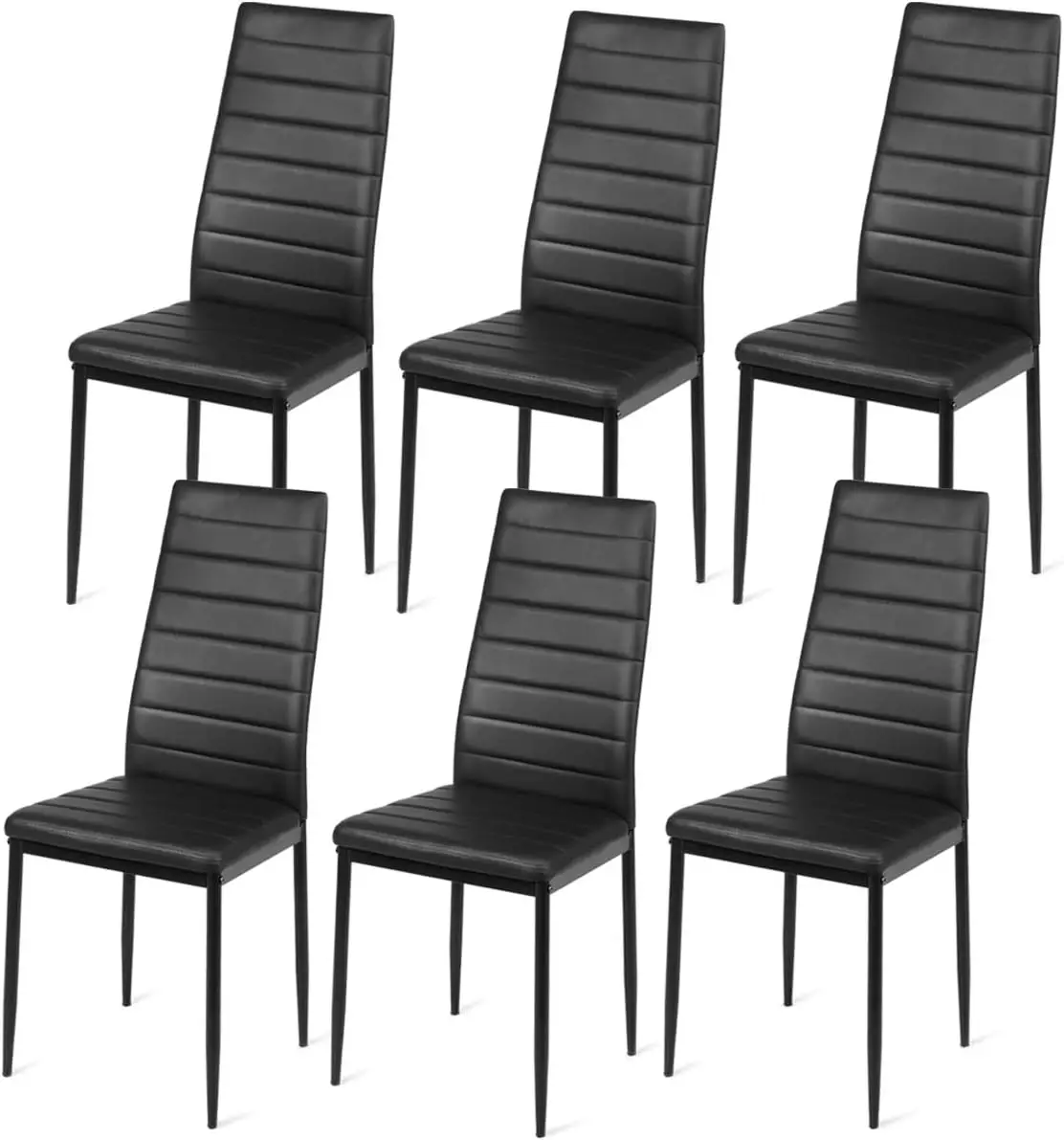 Black Polyvinyl Chloride Metal Dining Chair Set of 6 - Ergonomic High Back, Soft Padded Seat and Back