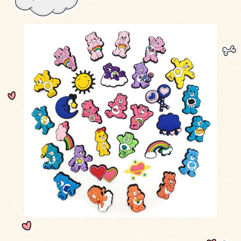 

31PCS Toys Cartoon Rainbow Bear series shoes Charms Decorations PVC Shoe Accessories Decoration SandalShoe Party Gifts