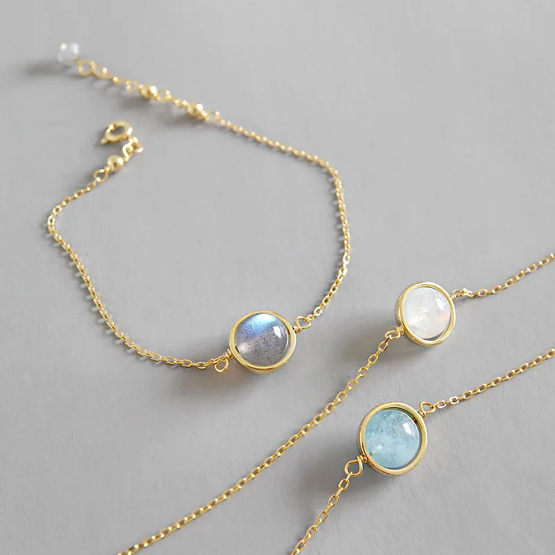 

925 Sterling Silver Moonstone Bracelet Gold Plated Jewelry for Trendy Style for Gift Party or Wedding