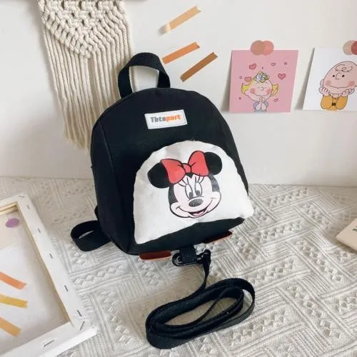 Mochilas de Minnie para niñas, morrales infantiles de dibujos animados, a la moda, Color a juego, dos bolsos de hombro, mochilas escolares de algodón Softback para niños