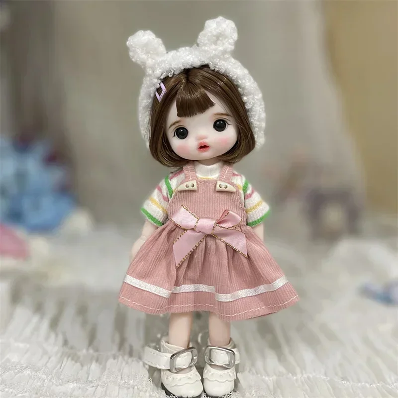 16cm Cute Bjd Diy Dress Up Doll 1/8 Joints Movable Fashion Princess Doll 3d True Eye Girls Birthday Full Set Accessories Gift